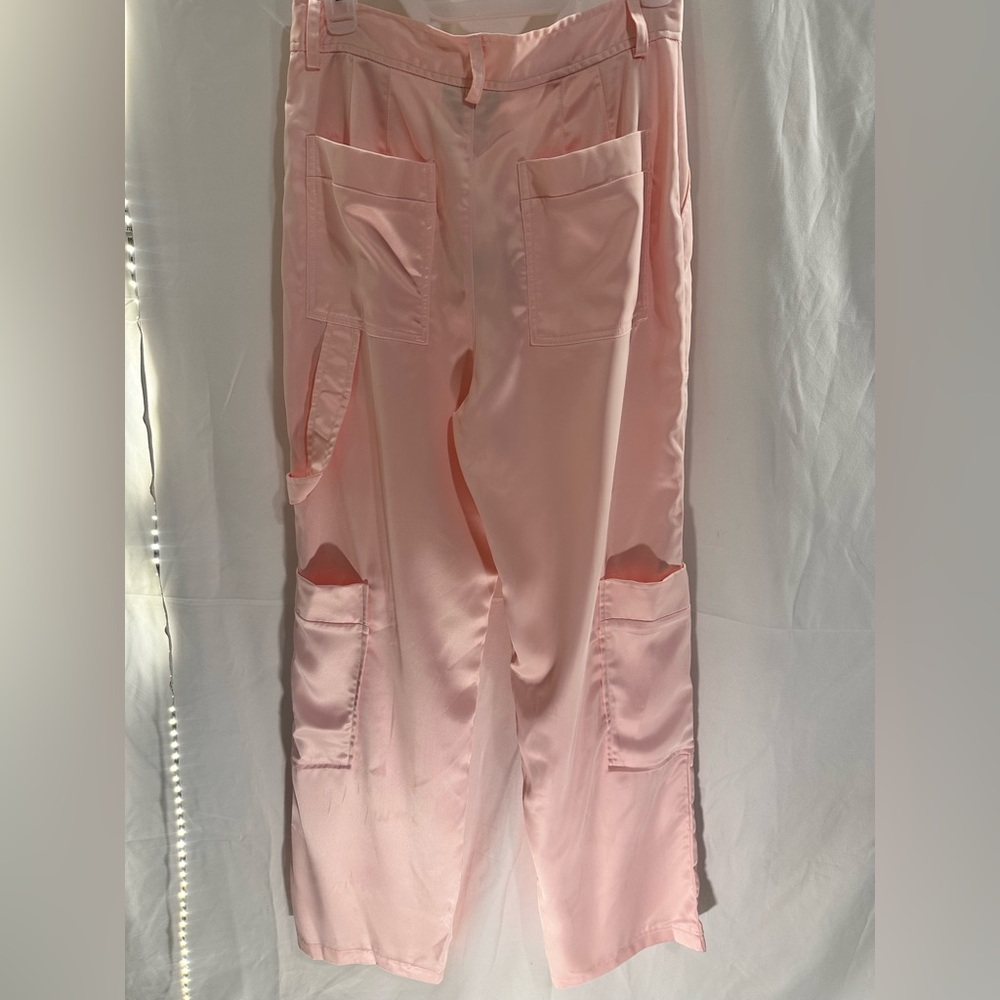 New NWT Bubish Lara Cargo Pant in Blush pink satin silk wide leg revolve - Picture 5 of 7